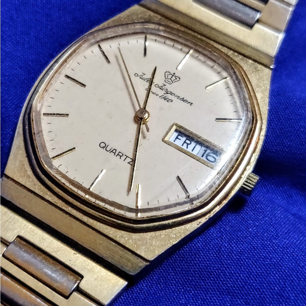 Jules Jorgensen Vintage Hexagonal Slim Classic Gold Tone Day Date Men’s Watch